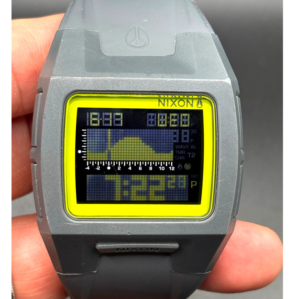 Nixon Lodown II Digital Tide Watch Gray Yellow Surf 100M Box Manual - Picture 13 of 17